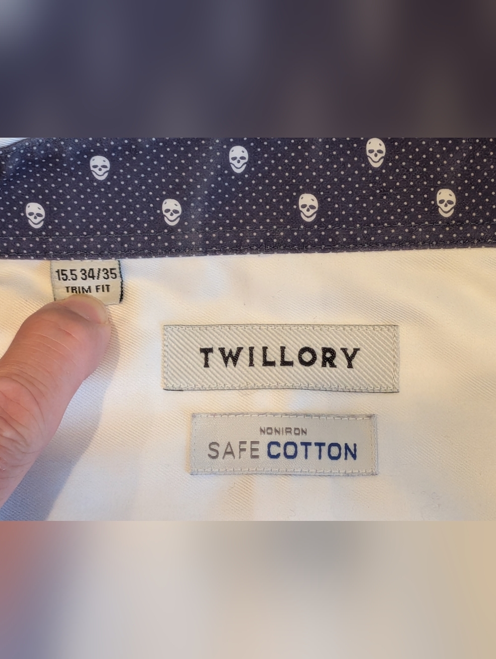 Twillory Skull Contrast Trim White Dress Shirt (Med, Trim, 15.5 34/35, see pics) - Picture 6 of 12